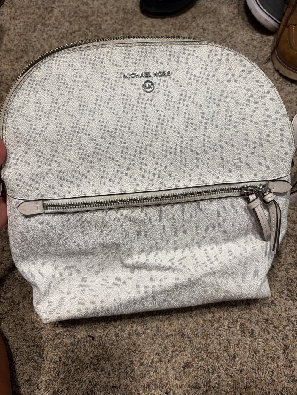 Michael Kors White Logo Monogram Backpack